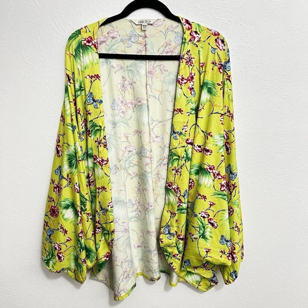 Pioneer Woman Yellow Floral Dolman Batwing Sleeve Open Cardigan Size 2XL / 3XL